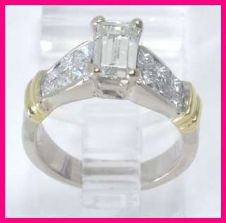   Gold 2 Tone Emerald & Princess VVS2 Diamond Engagement Ring 2.01ct