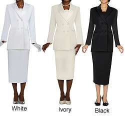 Divine Apparel Womens Plus Size Double breasted Peak Lapel Skirt Suit