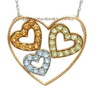  1.37 Carat 14KYG Multi Gem Heart Pendant with 16in. chain 