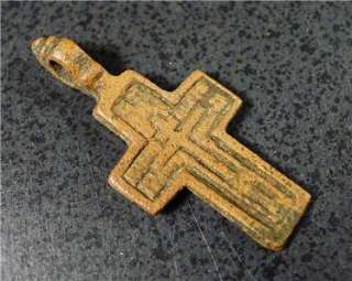 Antique Russian Christian Bronze Cross 17 Century Icon  