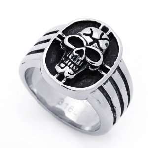   Antique Striped Band Skull Ring For Men (Size 9 to 15) Size 9 Jewelry
