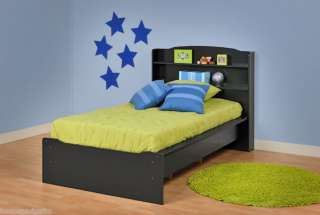 Black Twin Size Platform Bed with Bookcase Headboard  