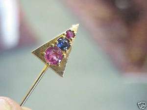 stickpin 70s Retro pink tourmaline sapphire ruby pin  
