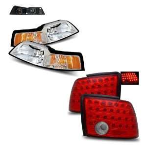  99 04 Ford Mustang Clear Headlights /w Amber + LED Tail 