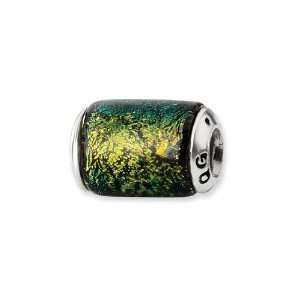  Yellow Dichroic Glass, Barrel Charm for Pandora and most 