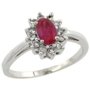 14k White Gold ( 6x4 mm ) Halo Engagement Created Ruby Ring w/ 0.212 