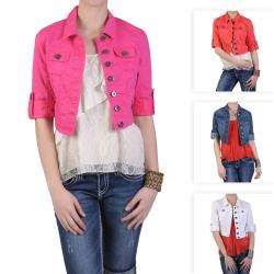 Journee Collection Juniors Cropped Fashion Denim Jacket  Overstock 