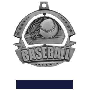 Hasty Awards Spinner Custom Baseball Medals SILVER MEDAL / NAVY RIBBON 