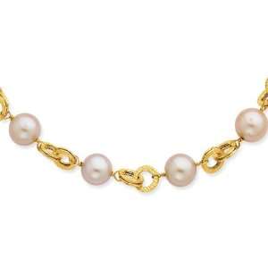  14k Pink Cultured Pearl & Textured Link Necklace Jewelry