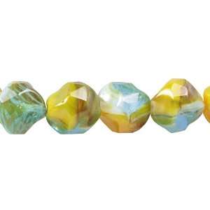 Blue & Yellow Picasso Faceted Round Czech Glass Beads:  
