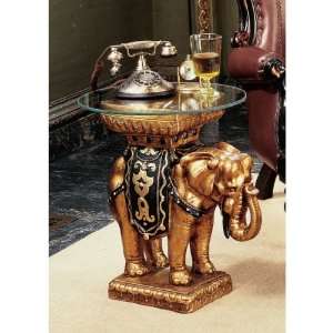   King Elephant Glass Topped Sculpture Statue Side Table