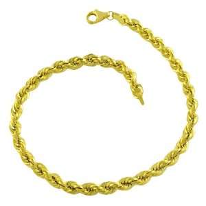  10 Karat Yellow Gold 4 mm Rope Bracelet (8 Inch): Jewelry