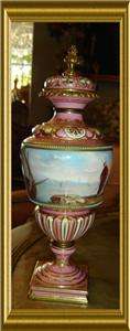   RARE SIGNED PINK SEVRES COVERED URN MUSEUM PIECE,AMAZING PAINTING