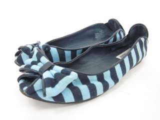STEVE MADDEN Blue Stripe Peep Toe Flats Shoes Sz 6.5  