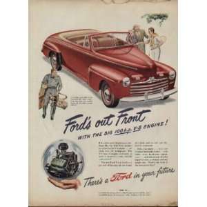   100 h.p. V 8 Engine  1946 Ford Convertible Ad, A3300 Everything