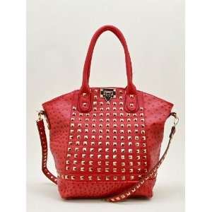   Gift New Style Rivet Embossed Shoulder Tote Handbag (Red) Beauty