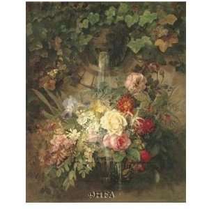  Flowers Under A Lion Fountain Poster Print