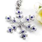 1PC BLUE CLEAR CRYSTAL SNOWFLAKE SILVER PLATED DANGLE PENDANT NECKLACE 