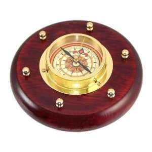 Brass Compass in Cherry Antique Hardwood   Handsome Des