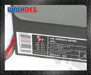 Nike Air Jordan 6 VI Retro GS White Varsity Red Black Noir US 5Y~7Y 
