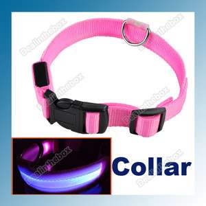 New Nylon Blue LED Dog Pet Flashing Light Up Safety Collar Pink Large 