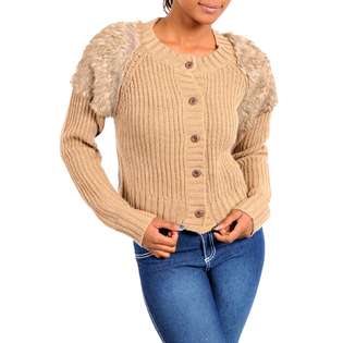 Verty SHORT TAUPE LADIES SWEATER WITH FAUX FUR SHOULDERS 
