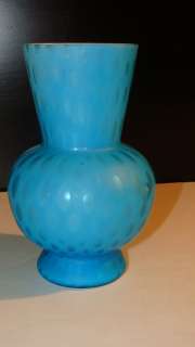 ANTIQUE BLUE MOTHER OF PEARL ART GLASS VASE  