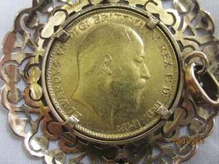 1910 Sovereign King Edward VII Gold Coin 900 FINE & 18KT GOLD BEZEL 
