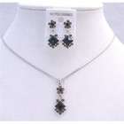   Black Diamond Jet Crystals Bridal Wedding Jewelry Cute Flower Necklace