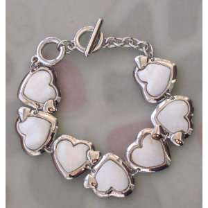  Natural Sea Shell Alloy Metal Heart Beads Bracelet 