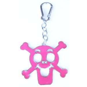  Hot Pink Skull and Crossbones Bag Clip Charm, Key Chain 