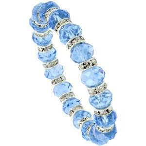 inch Blue Topaz Color Faceted Glass Bead Crystal Bracelet on Elastic 