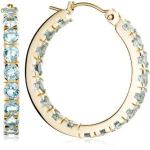  14k Yellow Gold Blue Topaz Hoop Earrings: Jewelry