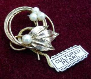 Vintage Signed WINARD 12K GF Goldtone Cultured Pearl Pin Brooch  
