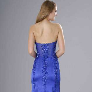 Satin Evening Dress. Sapphire Blue Strapless Prom Dress. Womens Long 