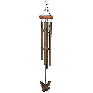 Russco Traditional Wood Wind Chime with Butterfly Pattern Tail Piece 