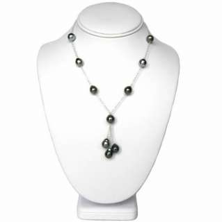 20 9 10MM Tahitian Black Pearl 925 Silver Triple Dangle Necklace 