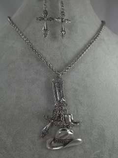 Cowgirl Theme Necklace Set Boots Hat Cross Horse Cute  