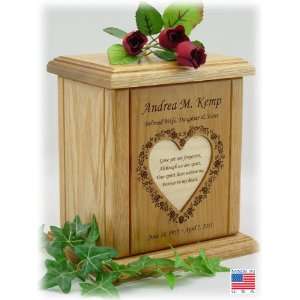  Flower Heart With Recessed Poem Engraved Wood Cremation Urn 