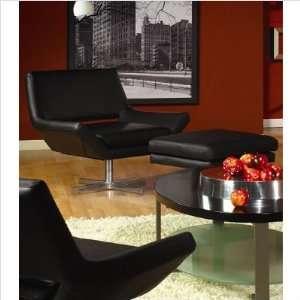   Swivel Chair (Wide Seat) And Ottoman (4 Pieces) Faux Leather Black