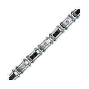 Mens Diamond Accent Bracelet in Stainless Steel with Carbon Fiber 