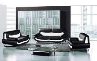 Black & White leather sofa, love seat, chair set 3 pcs  