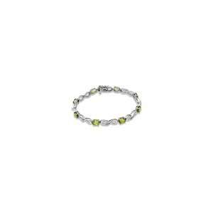 ZALES Oval Peridot and Diamond Accent Link Bracelet in Sterling Silver 