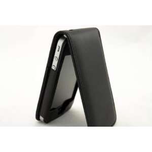  Black leather top flip case for Apple iPhone 4 4G 4S Cell 