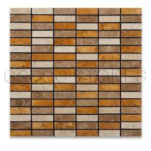    Mixed Single Strip Tumbled Travertine Mosaic Tile