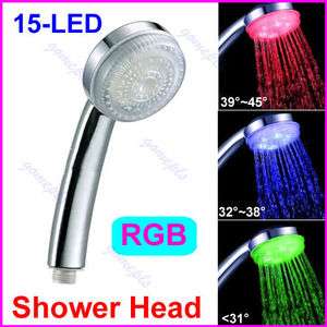 Romantic LED Bathroom RGB Shower Head Water Temperature Sensor 15 LEDs 