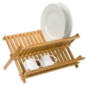    The Container Store Folding Bamboo Dish Rack: Home & Kitchen