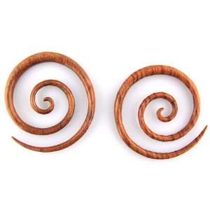   Wood Hand Carved Spiral Earrings   Gauge: 5mm / 4g: Evolatree: Jewelry