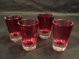 BEAUTIFUL SET/4 CRANBERRY GLASS JIGGER / SHOT GLASSSES  