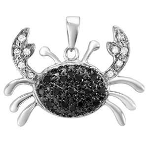 Sterling Silver Real White & Black Diamond Ladies Crab Pendant 1/3 CT 